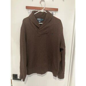 Polo Ralph Lauren Men's Luxury Jersey Shawl-Collar Pullover Sweater, Brown, XL